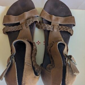 Roan Braided Strap Brown Women’s Sandals with Zipper Back